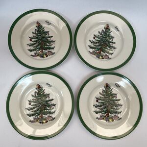 Spode Christmas Tree Bread & Butter Plates Green Band Lot of 4 - Retail $26 each